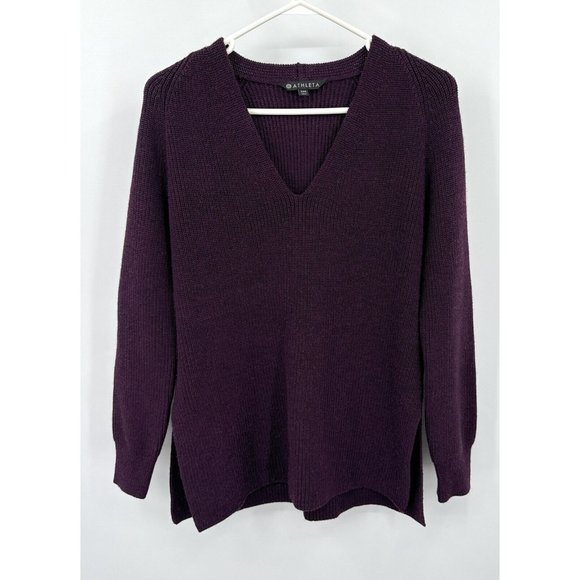 Athleta Hanover Purple V Neck Knit Sweater Size XXS - Picture 1 of 6